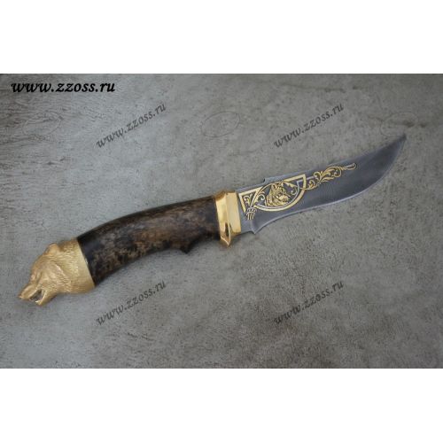 Нож «Баскардия» Н27-Л, сталь контрастный дамаск (65Г-Х12МФ1), рукоять: золото, стабилизированная береза, литьё, рисованный клинок в золоте